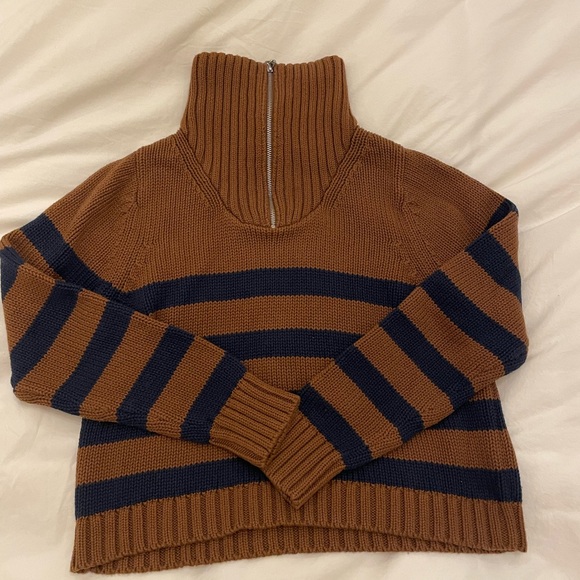 KULE The Matey | Brown and Navy Striped Quarter-Zip Sweater - Picture 5 of 12